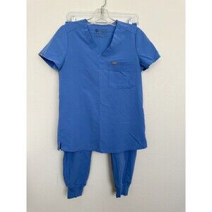 FIGS Ceil Blue Scrub Set Catarina Top Zamora Joggers Medical Women XXS XS Petite